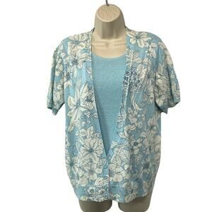 VTG Ecco Bay Women's Top Medium Floral Knit Blouse Pullover Short Sleeve